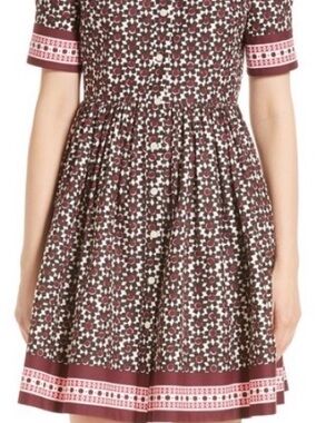 Girls' Floral Border Print Dress in Burgundy and White